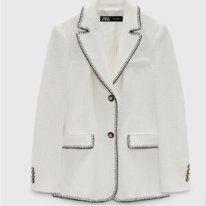 Zara White Blazer with Black Contrast Trim